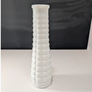 Vintage EO Brody Co Milk Glass Bud Vase M-147 Waffle Pattern White 9 Inch USA